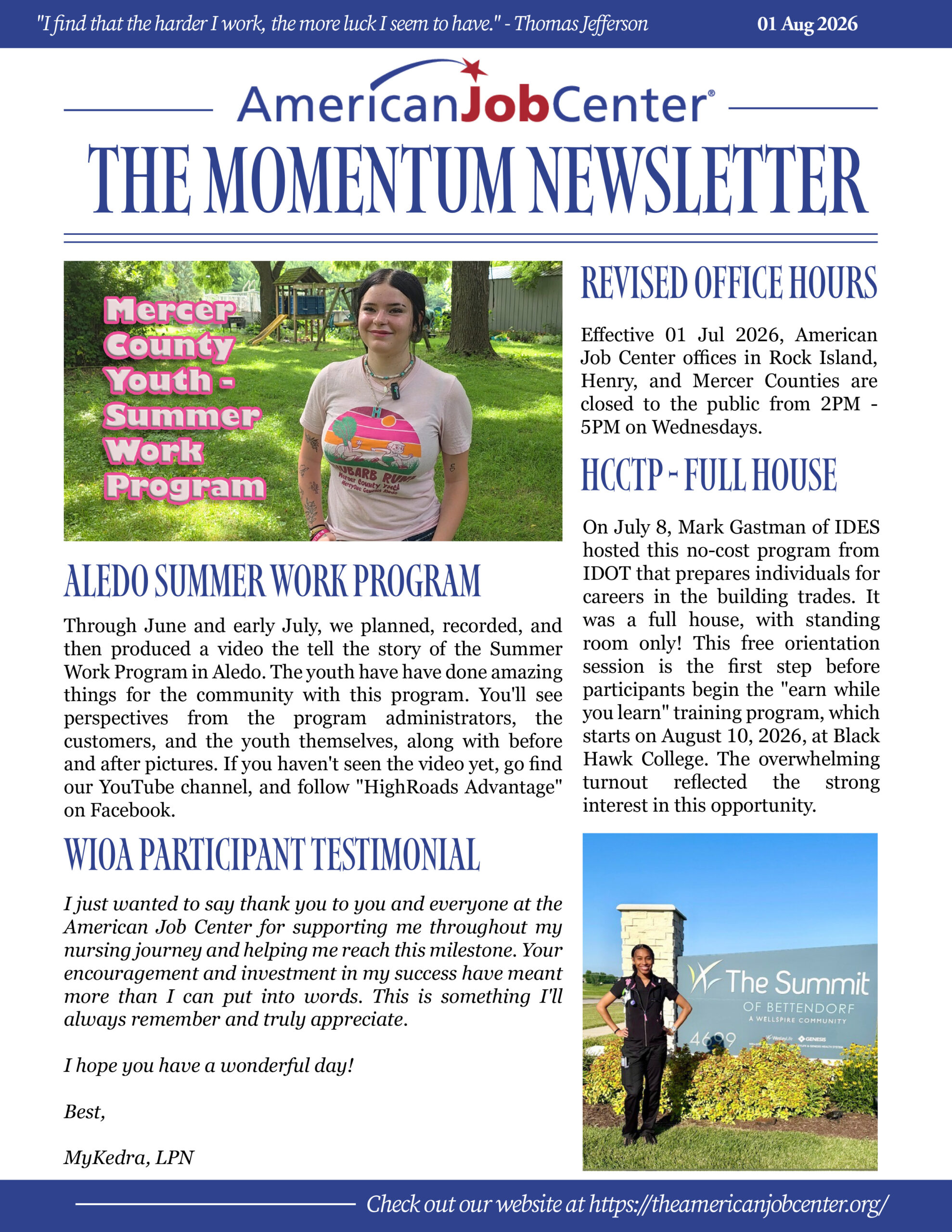 American Job Center Newsletter Rock Island